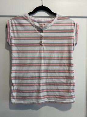 Cat & Jack Girls Large 10/12 Rainbow Striped Short Sleeve Henley Shirt